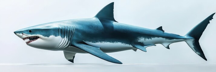 Fototapeta premium Majestic Great White Shark in 3D: Side View of a Powerful Marine Predator Ready to Strike