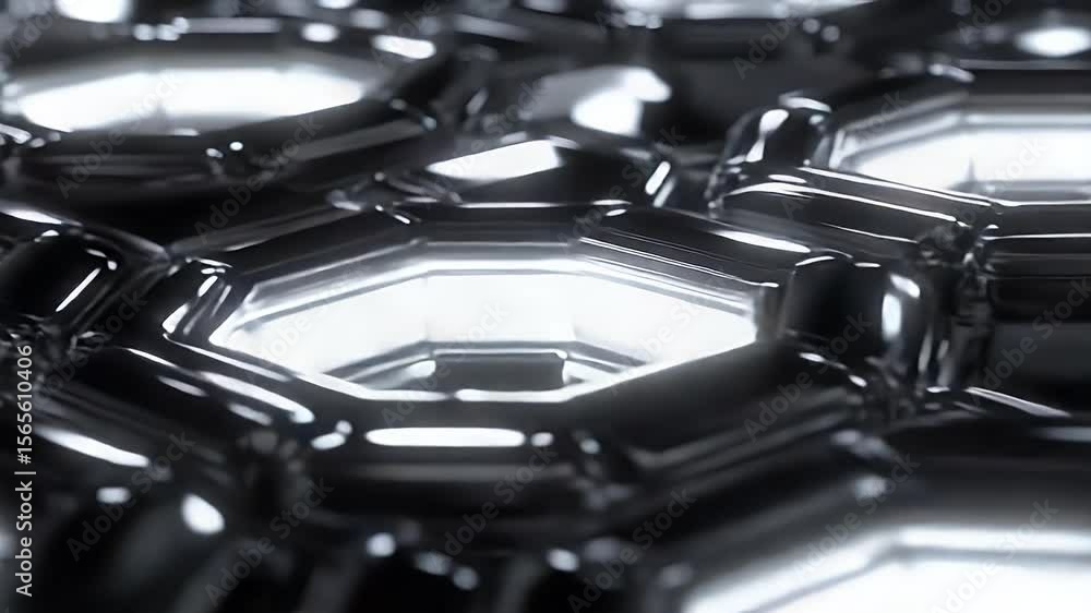 Poster abstract honeycomb structure in dark metallic tones with bright white internal lights creating a fut