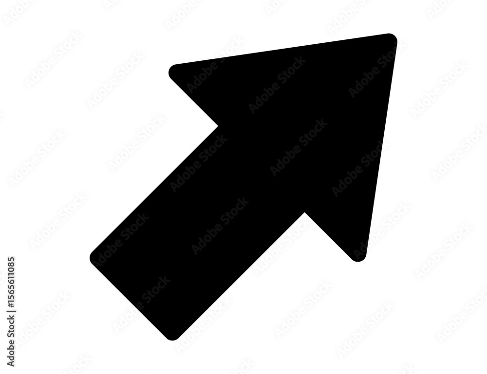 Poster a black solid arrow pointing up and to the right is isolated on a transparent background. png