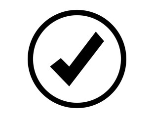 A bold black check mark symbol inside a white circle isolated on transparent background