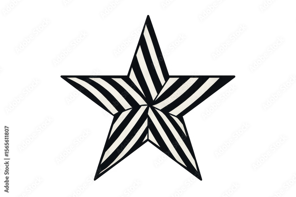 Poster black and white five-pointed star rotating clockwise with transparent background, ideal for creative