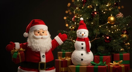 Christmas display with Santa and snowman