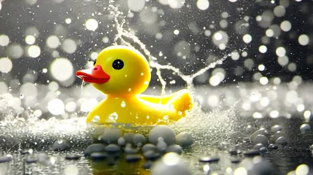 Yellow rubber duck splashing in water