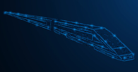 Futuristic high-speed train of the future. Merging of technology and transport. Imitation of electronic circuit tracks.