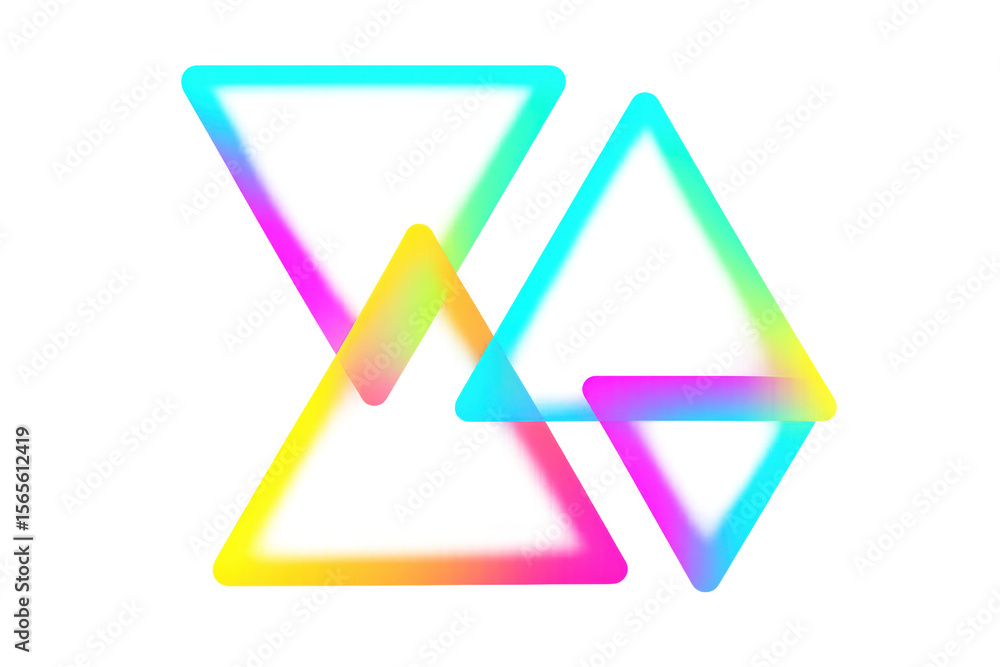 Poster colorful gradient triangles intertwining on a transparent background, creating a vibrant and modern 