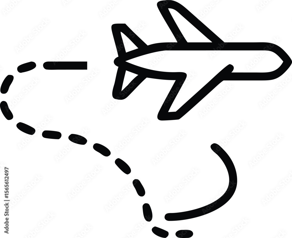 Poster airplane icon with flight path dotted line in minimalist design style