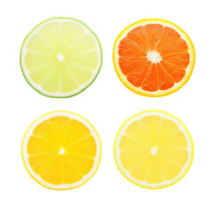 Citrus fruit slices collection isolated on transparent background, lemon lime orange grapefruit cutout
