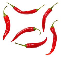 Red chili peppers collection isolated on transparent background, spicy hot vegetable cutout
