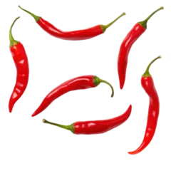 Gardinen Red chili peppers collection isolated on transparent background, spicy hot vegetable cutout  © Feel Fine