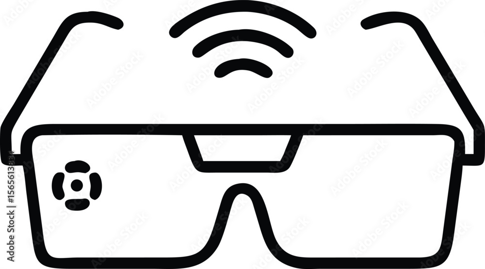 Poster augmented reality glasses with wireless signal and button in line art style