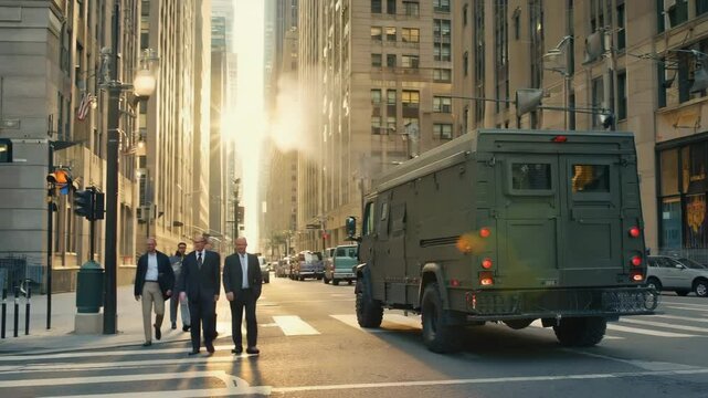 Armored van in the city.