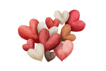 Obraz premium PNG Colorful watercolor hearts collection in red and pink shades