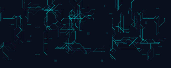 Digital Circuit Structure Tech Lines. Abstract futuristic background for technology, data, and innovation projects. Minimalist style with geometric connections. Clean dark design. Vector illustration