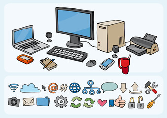 Illustration matériel informatique et icônes