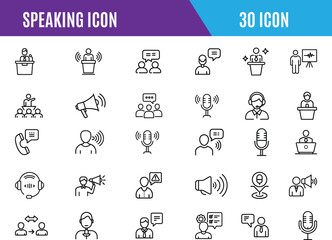 Speaking icon set. Speaking icons collection, Communication icons collection. speech bubble, talking, podcast, presentation and conversation icon vector illustration.