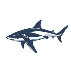 An illustration of a sleek, blue shark swimming gracefully through the water.
