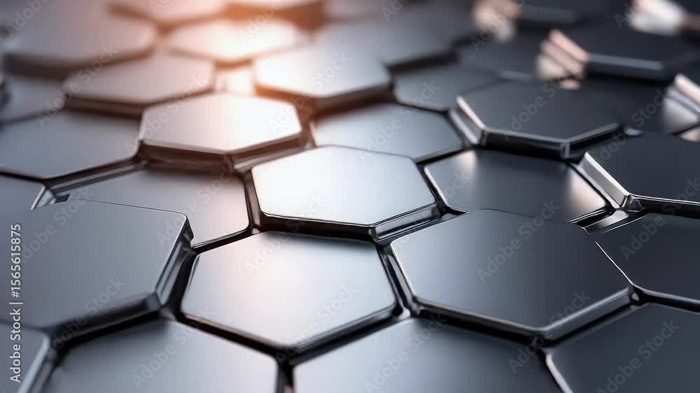 Aufkleber abstract geometric surface of gray metallic hexagons with a subtle orange gradient lighting creates 