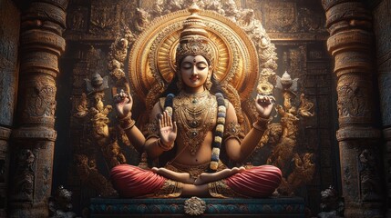 Fototapeta premium A serene inspired depiction of image of a divine figure set against a backdrop of traditional motifs