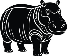 Fototapeta premium Stylized black hippopotamus silhouette with white decorative elements .eps
