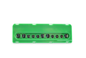 Electrical terminal block on a white isolated background