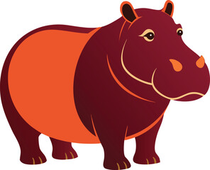 Obraz premium Cute cartoon hippopotamus with orange accents standing on a white background silhouette .eps