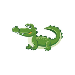 Obraz premium A cheerful cartoon crocodile with big eyes and a friendly smile, lounging comfortably.