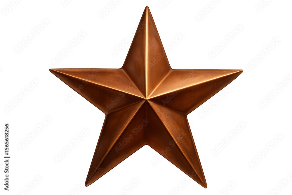 Poster metallic five-pointed star with a brushed bronze finish, isolated on a transparent background, creat