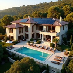 Country house with a spacious roof terrace modern solar panels