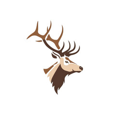 Stylized illustration of a deer head with antlers, showcasing earthy tones and a minimalist design.
