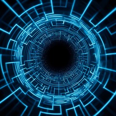 Abstract Blue Neon Circuit Tunnel Digital Background
