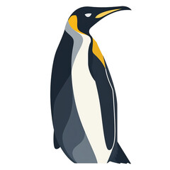A stylized illustration of a regal emperor penguin showcasing its distinctive yellow and black markings.