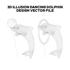 3d sketch design Pack of dancing dolphins. Editable EPS file.