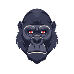 Fototapeta premium A fierce cartoon gorilla head with striking red eyes and detailed black fur, symbolizing strength and resilience.