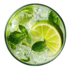 Refreshing mojito cocktail with lime and mint leaves in a glass isolated on transparent background