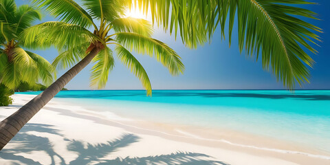 Sunny Tropical Beach with Turquoise Water and Palm Shadows


