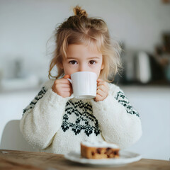 Little girl drinking tea