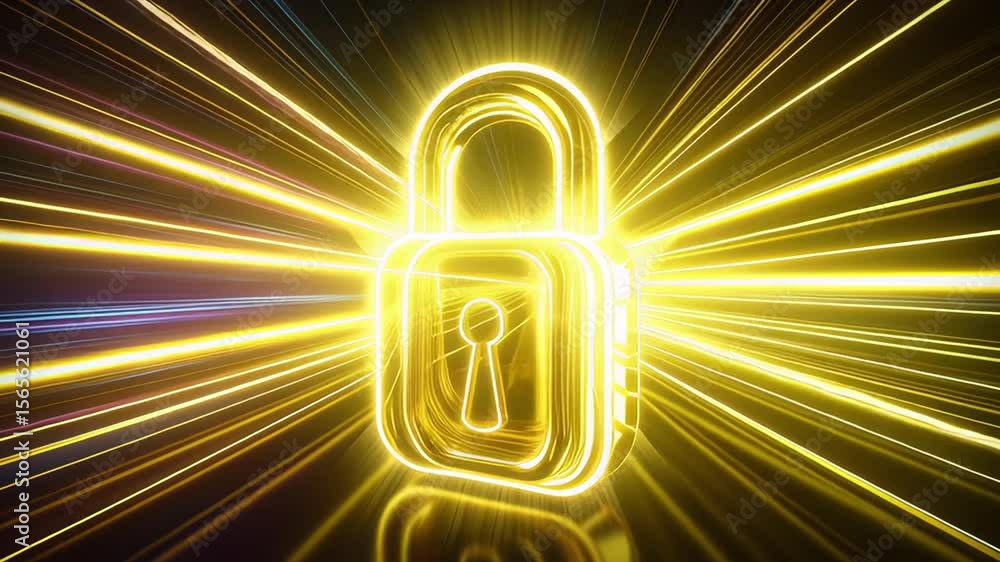 Aufkleber glowing golden padlock with light trails on a dark background symbolizing digital security and data 
