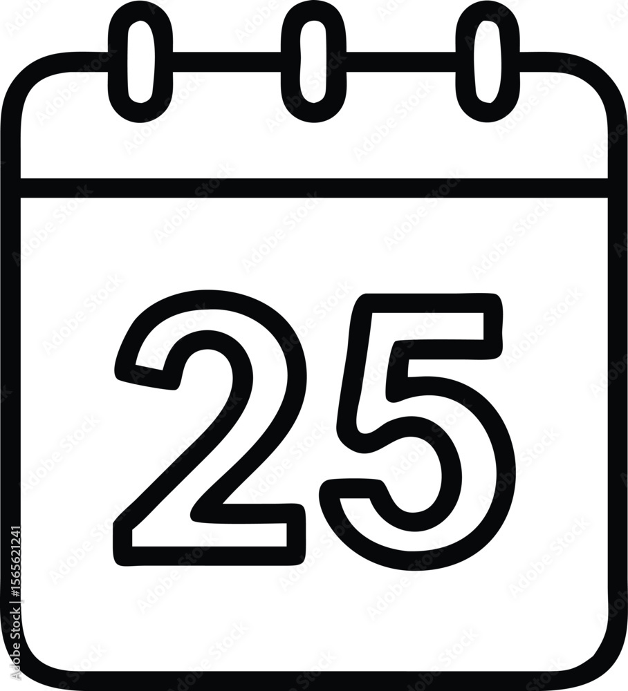 Poster calendar date twenty five in simple outline icon design for web and print