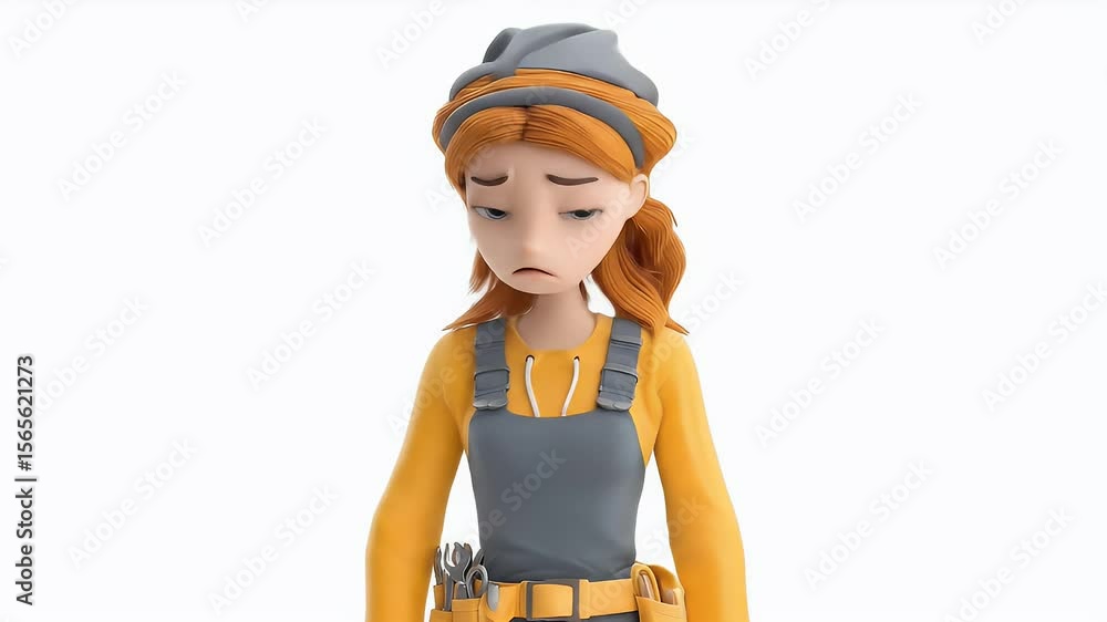 Poster confused cartoon mechanic - problem solving animation