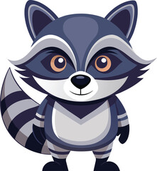 Obraz premium Cute cartoon raccoon character standing with striped tail and mask silhouette .eps