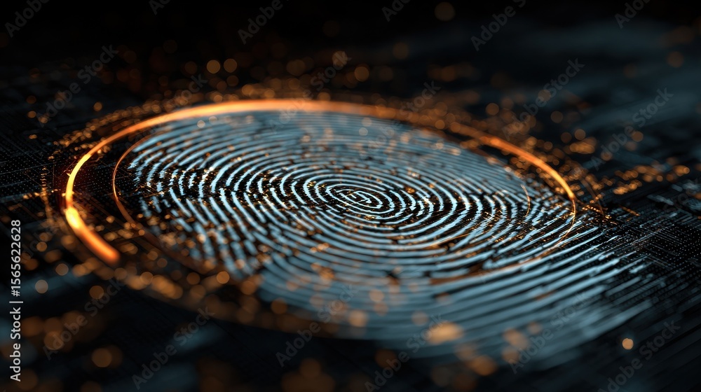 Poster digital fingerprint scanner, scan biometric identity and access password thru fingerprint, concept o