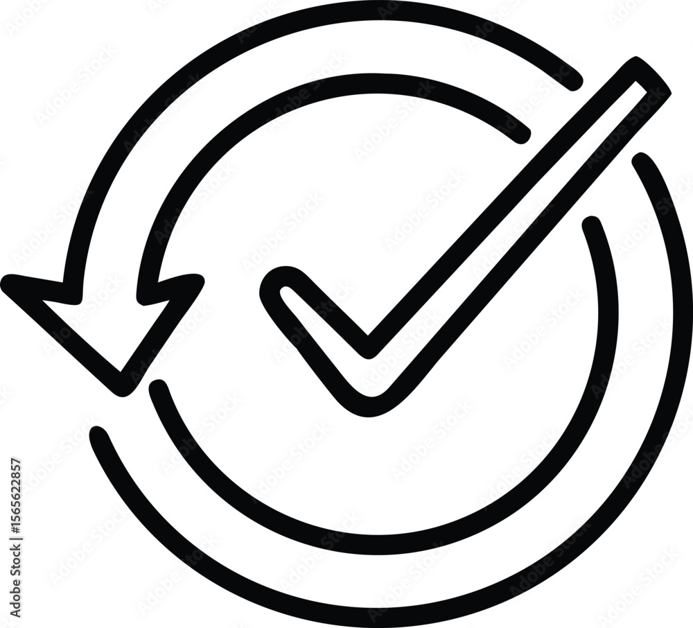 Poster circular arrow with checkmark icon in outline style for interface design