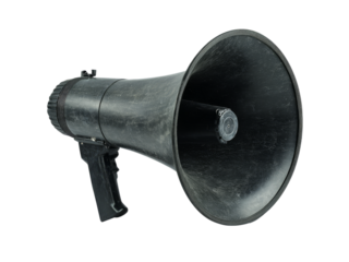 Powerful black megaphone announcement public address system, Isolated On Transparent Background, Png