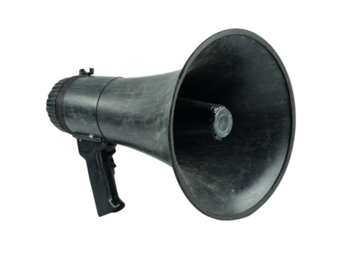 Powerful black megaphone announcement public address system, Isolated On Transparent Background, Png