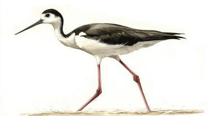 Detailed illustration of a black-winged stilt.