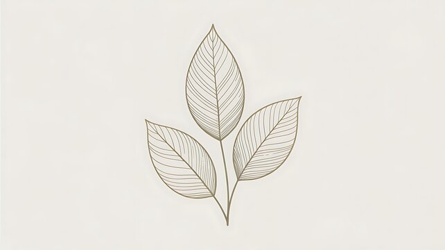 Elegant minimalist line art drawing of three delicate gold leaves on a soft neutral background