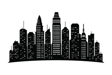 Fototapeta premium Black silhouette of urban skyline with modern city buildings vector illustration on White background