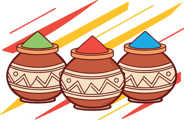 Three colorful powder pots in a bright vector artwork

