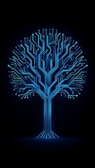Glowing Blue Circuit Board Tree Abstract Technology Image