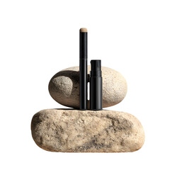 Luxury Black Cosmetic Sticks with Natural Stone Background

